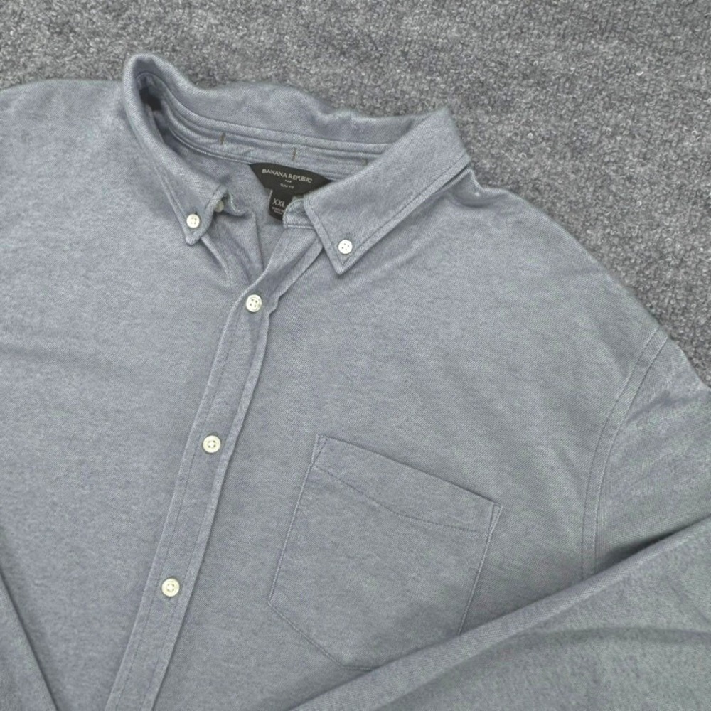 Banana Republic Button Down XXL LS Slim Knit Pique Cotton Blend Blue Shadow